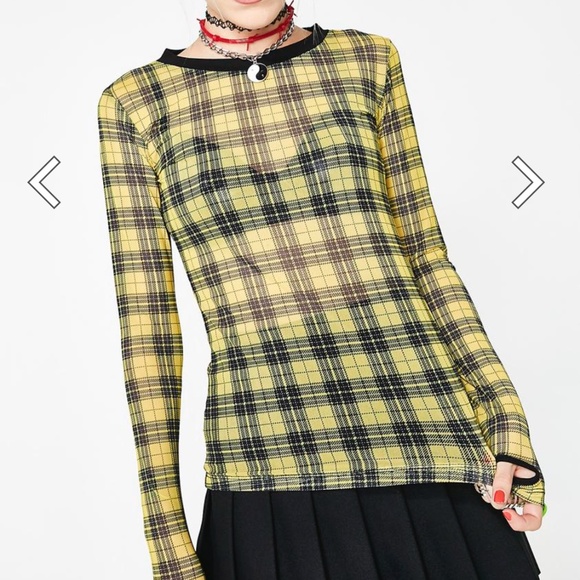 COPY - NWT Current Mood Sheer Yellow & Black plaid top with thumb holes SM doll… - Picture 4 of 9